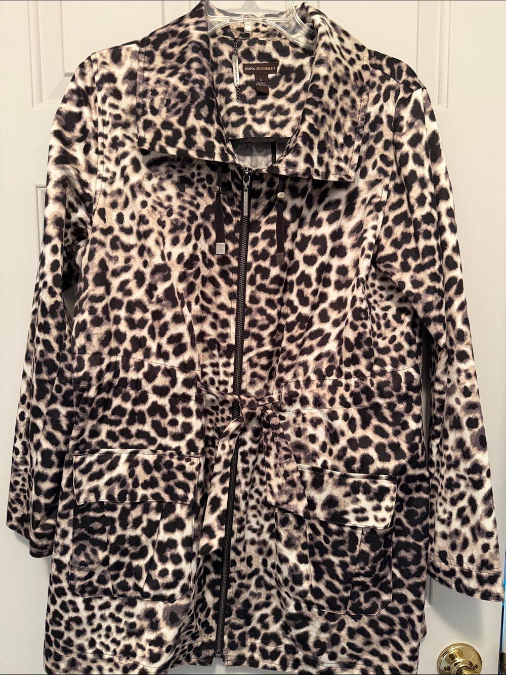 Dana Buchman Black and Cream Leopard-Print Zip Utility Jacket